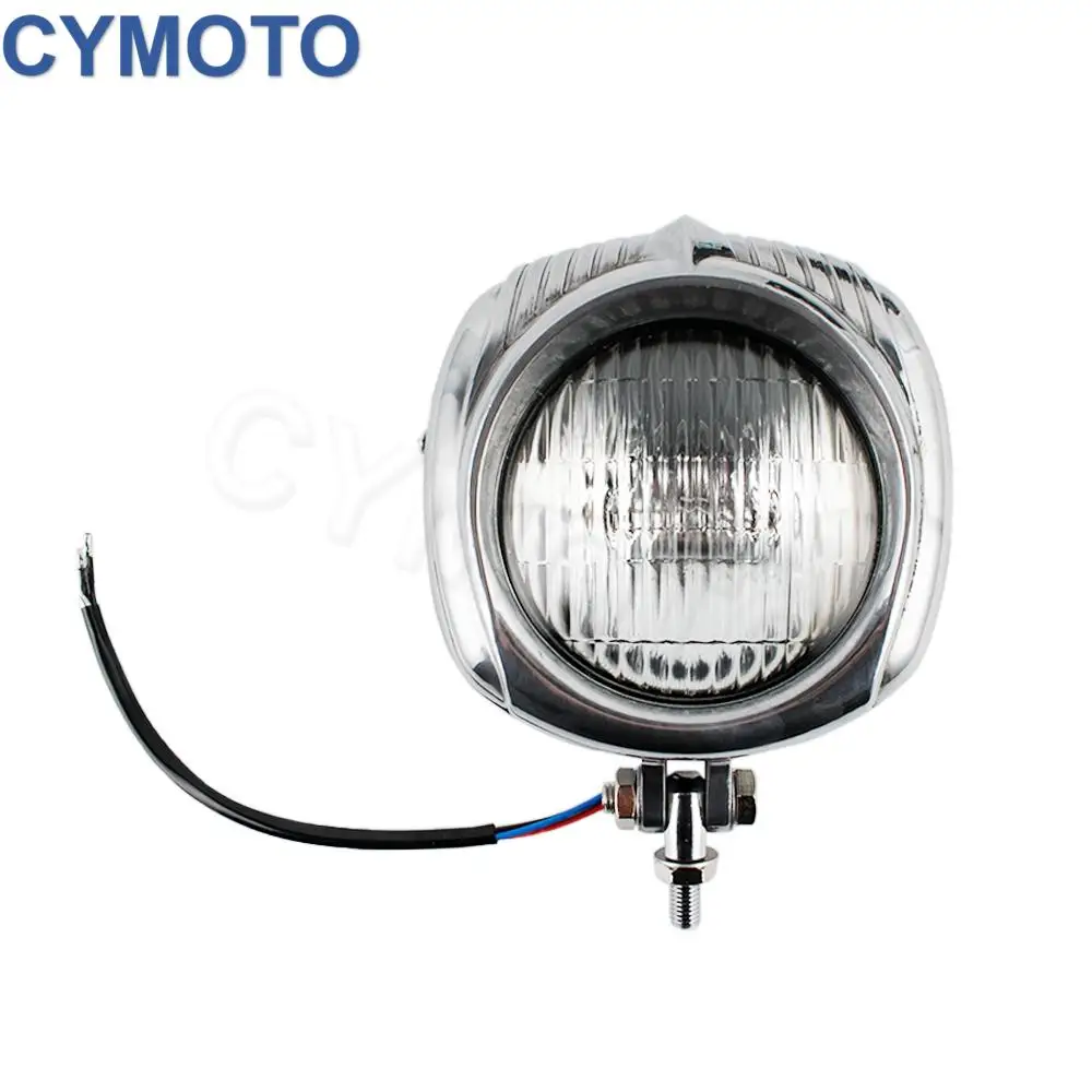 For Harley Retro Vintage Polished Front Motorcycle Headlight Lamp Yellow or Silver Lens Old School Polished Metal Finish