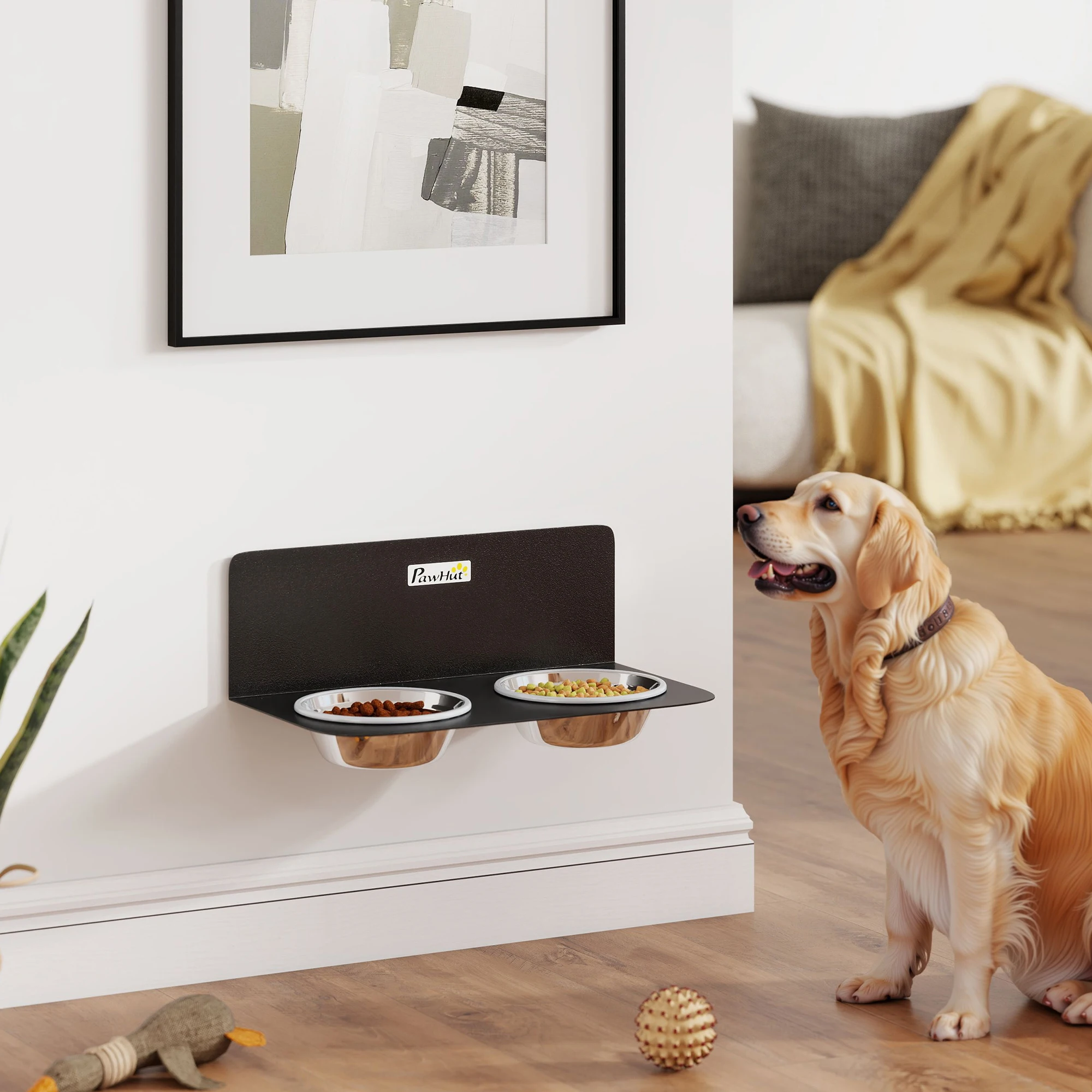 Ciotola per cani PawHut ciotola per alimenti da parete regolabile in altezza con ciotole in acciaio inossidabile 2x800 ml