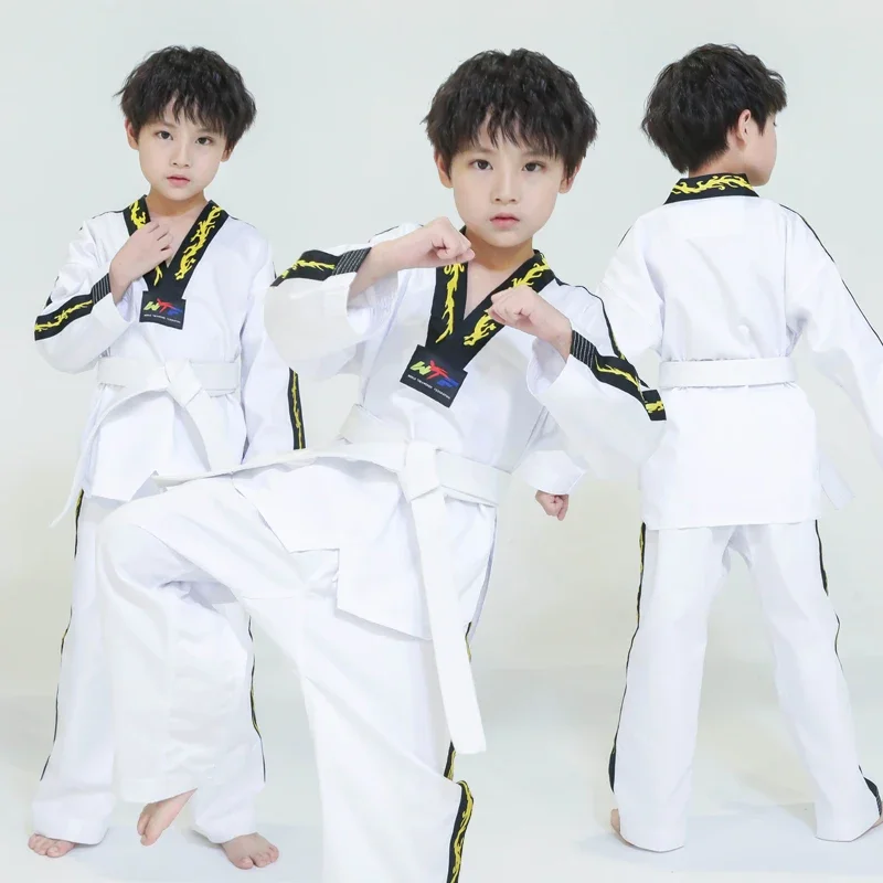 

New Embroidery Taekwondo Doboks Unisex Individual Character Long Sleeved WTF Tae kwon do Uniforms Child TKD Clothes