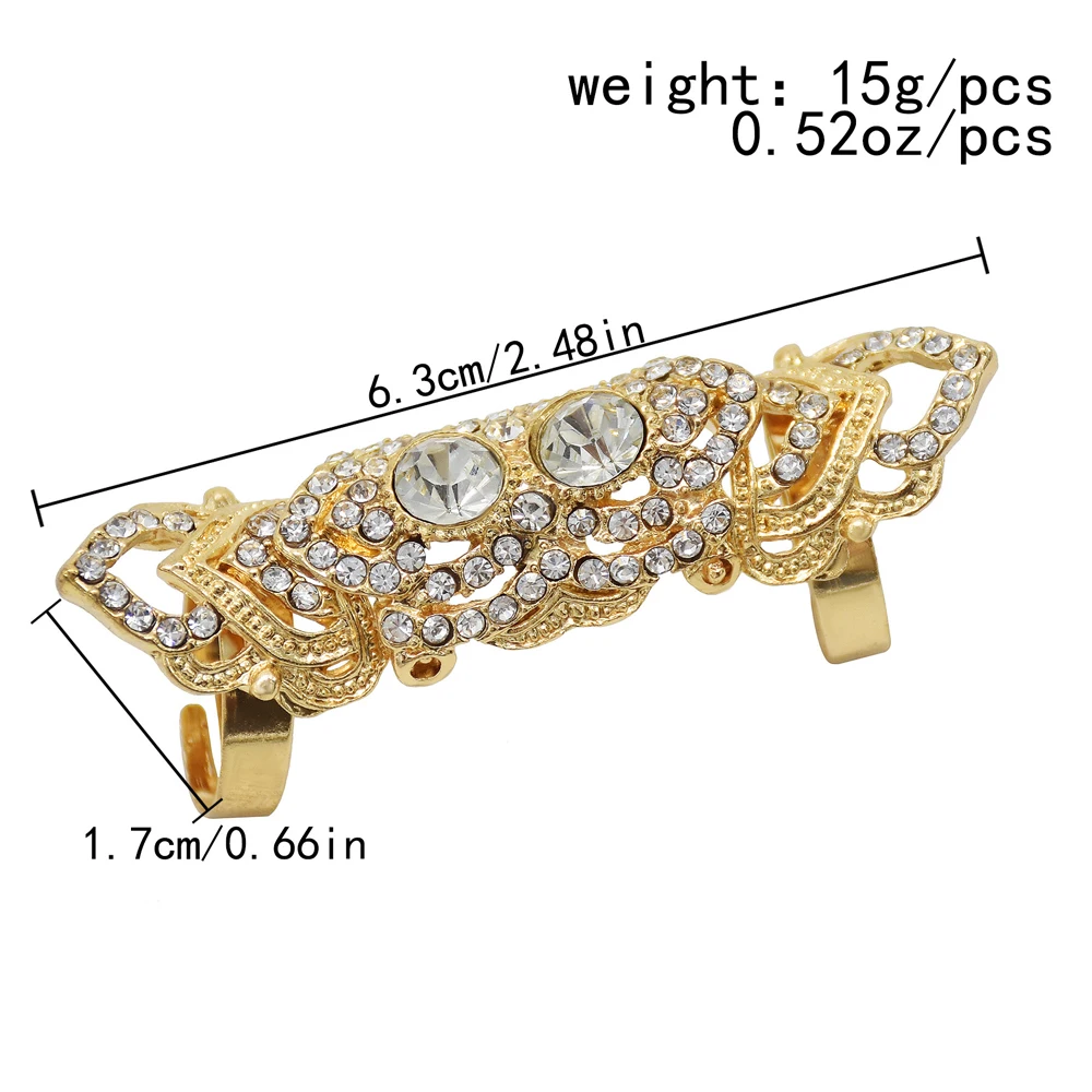 Golden Silvery Full Rhinestone Crystal Finger Joint Ring for Women Trending Adjustable Rings Cocktail Party Jewelry Accessories