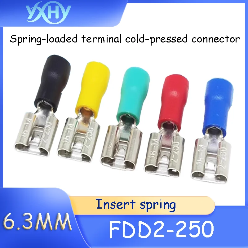 20PCS FDD2-250 Spring Terminal Crimp Connector, Female Pre-Insulated Terminal, 6.3MM Spring, Wire Lug Copper Terminal