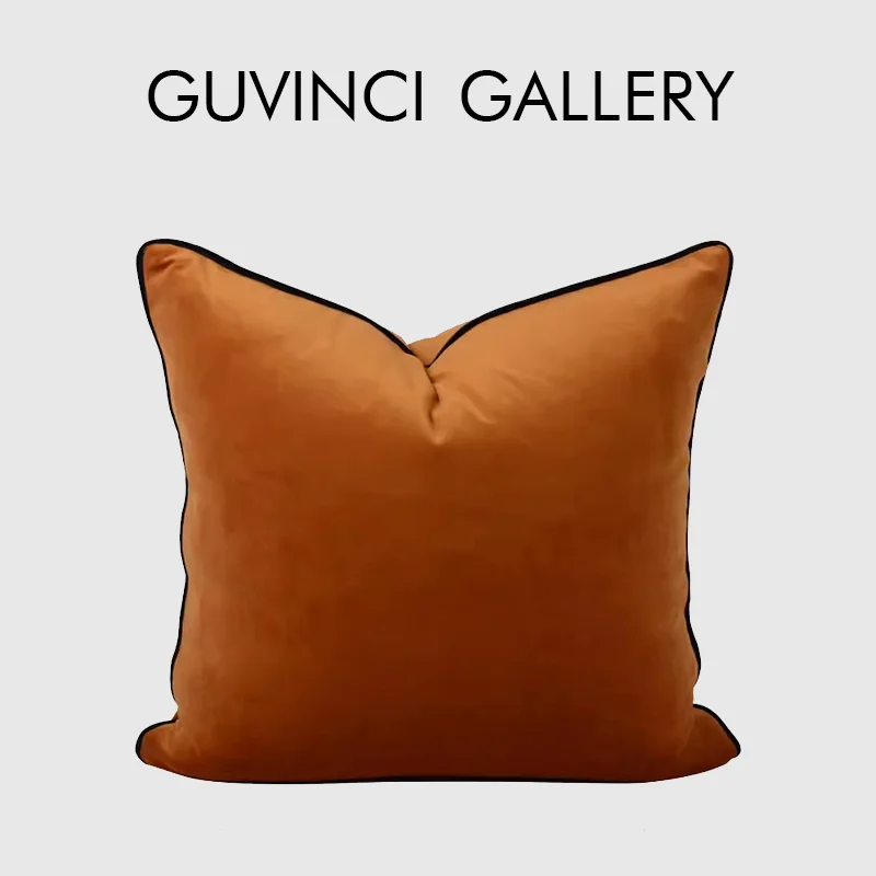 GUVINCI England Import Silky Velvet federa decorativa Super Soft Burnt Orange Square fodere per cuscini con tubazioni nere