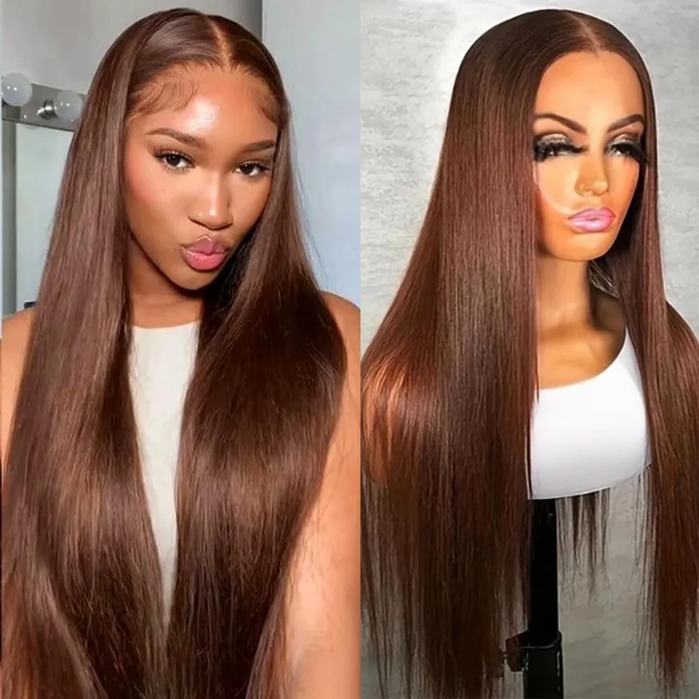 

Парики из натуральных волос 13x4 13x6 HD Full Lace Frontal, 200% плотность, прямые, шоколадно-коричневые, для женщин # 4 цветных варианта, 48-50 дюймов, длинные