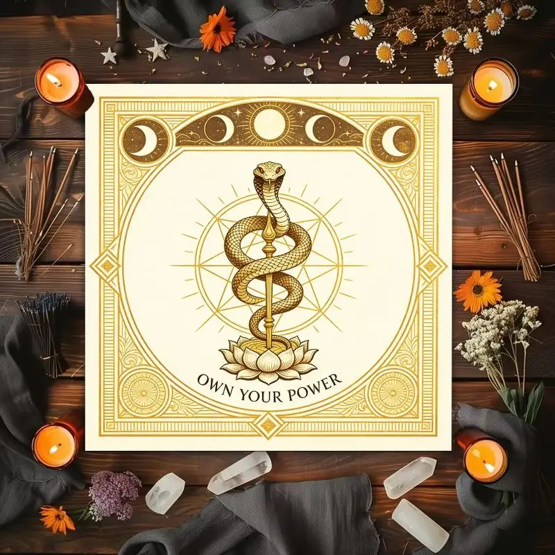 Spirit Snake Scepter Lotus Moon Phase Pentagram Altar Cloth Tarot Card Tablecloth Mysterious Witchcraft Divination Ceremony Mat