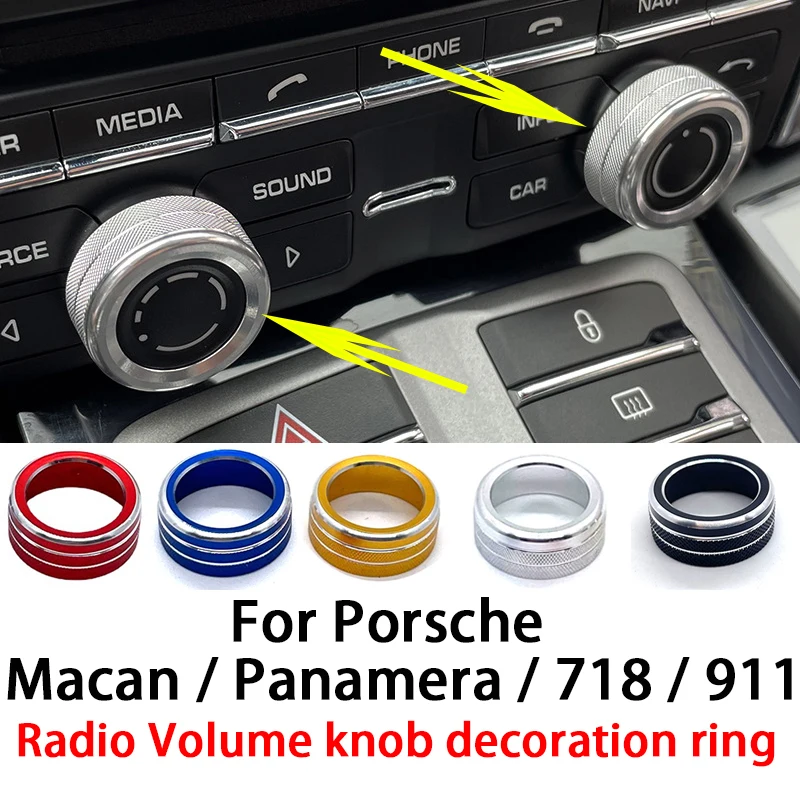 Perilla de volumen de Radio para tablero, anillo decorativo, cubierta embellecedora de Metal para Porsche Macan Panamera 718 911, accesorios interiores, reajuste, 2 uds.