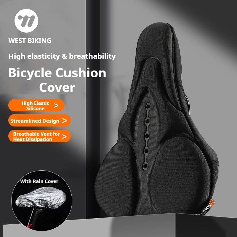 WEST BIKING Bicycle Saddle Cover Soft Silicone Sponge Bike Seat Cushion Breathable Bike Saddle Cushion Cover for MTB Road Bike