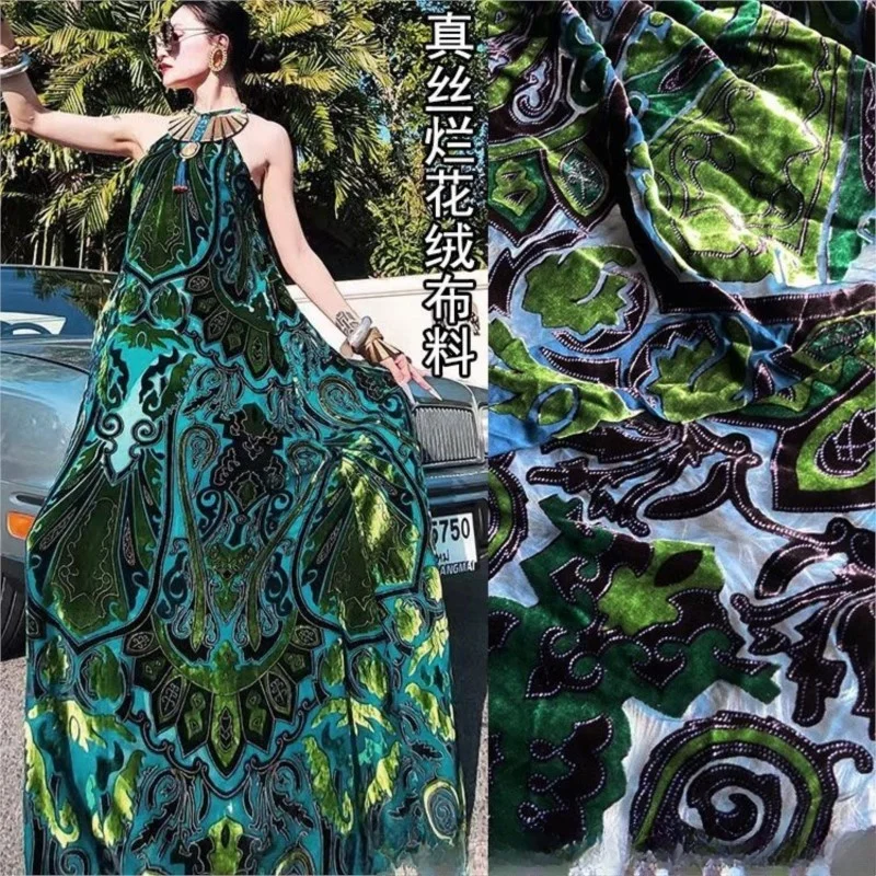 

Spring and Autumn silk jacquard velvet fabric dress cheongsam evening