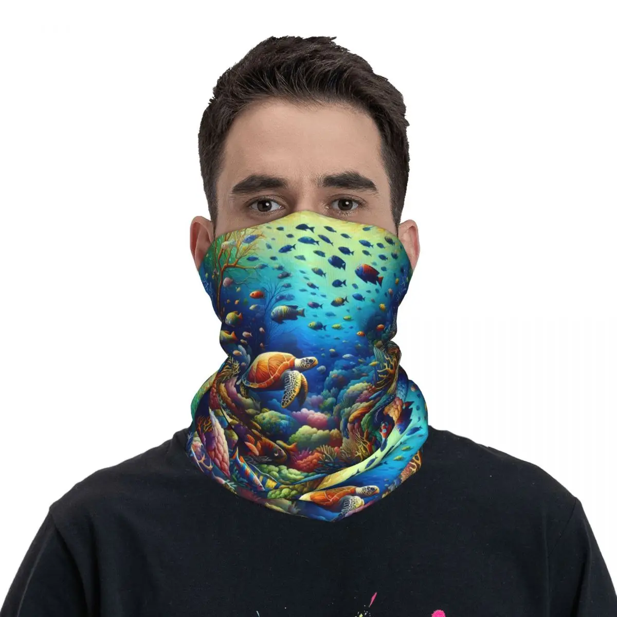 Sea Turtle Jellyfish Scarf Neckerchief Neck Face Mask Polyester