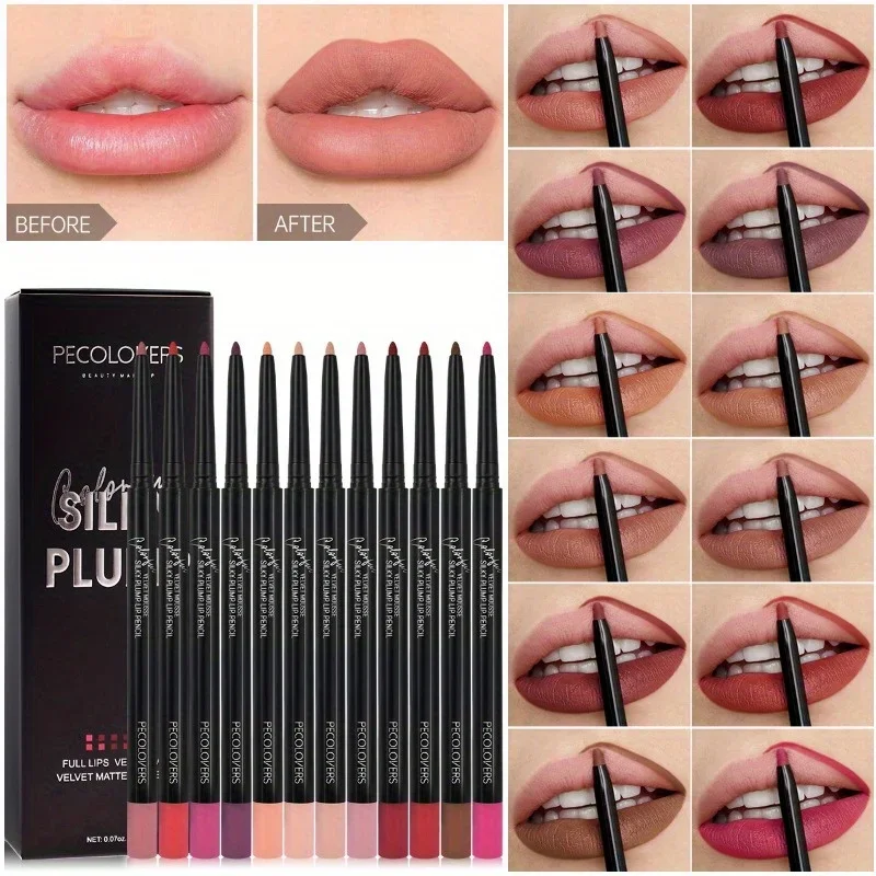 12pcs/set Lip Liner Pencil Set Matte Nude Contour Lipliner Pencil Waterproof Long Lasting Lipstick Pen Lip Tint Cosmetics