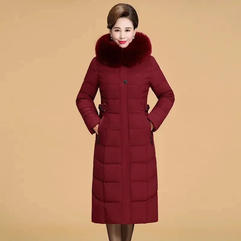 

Winter Jacket Women 2025 New Hooded Fur Collar X-long Thicken Middle-aged Coats Womens Cotton Long Parkas Basic Outwear