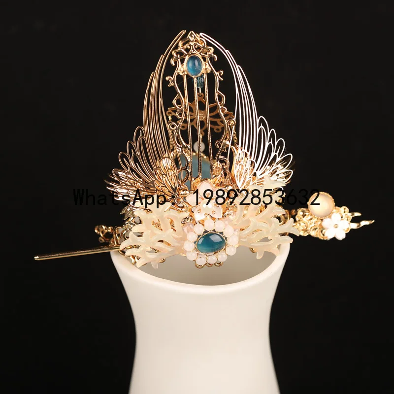 FS Hanfu headgear, a full set of antique hair accessories, a set of antique hairpins, hair crowns, and female fringed step