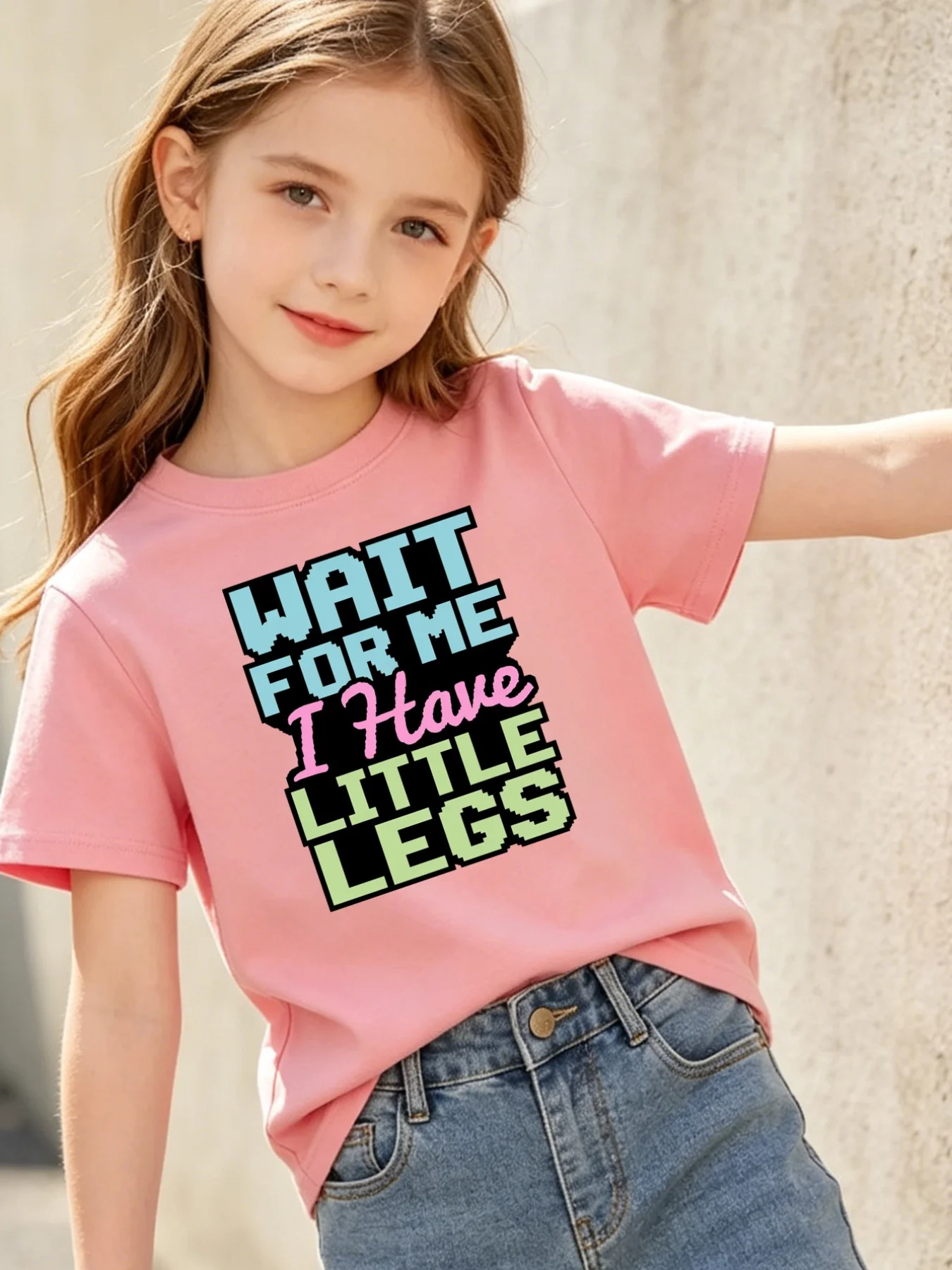 Wait For Me I Have Little Leg Slogan Print Kids T Shirt Boys Girls Short Sleeve Tee Funny Retro Letter Parent Child Matching Top