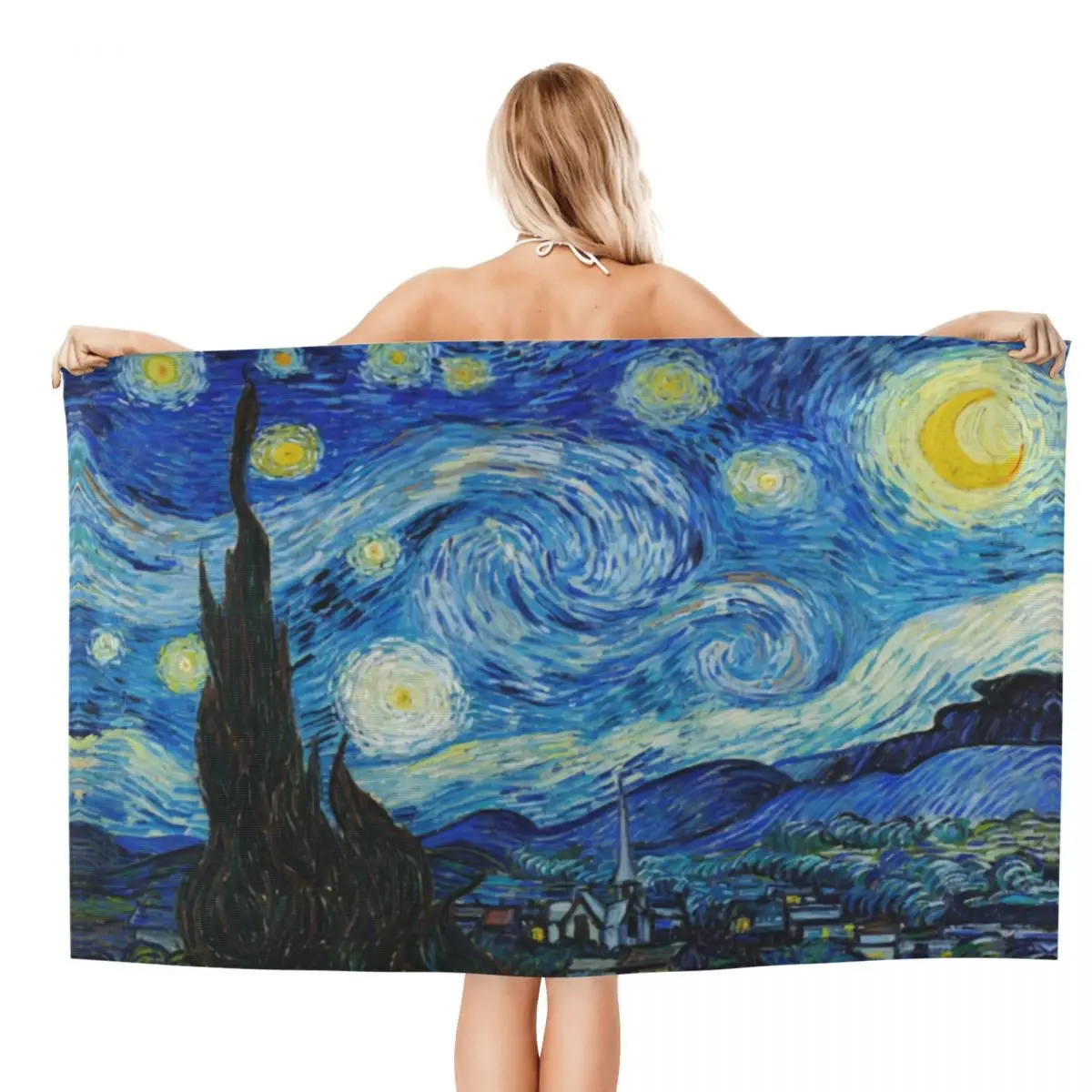 Customized Vincent Van Gogh Starry Night Beach Bath Towel Microfiber Oil Painting Art Pool Towels