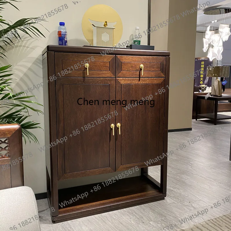 

New Chinese-style solid wood shoe cabinet household balcony large-capacity storage locker ebony