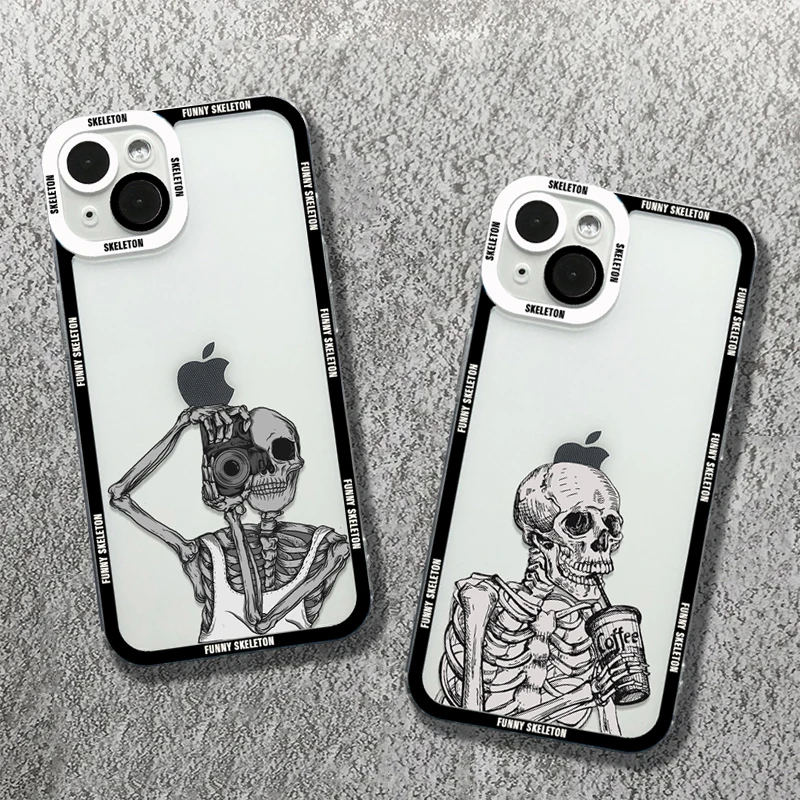 Skeleton Skull Phone Case For Xiaomi Poco X5 F5 X3 Pro Mi 13 12 11 Lite 14 13T 12T 12X Transparent Shockproof Back Bumper Cover