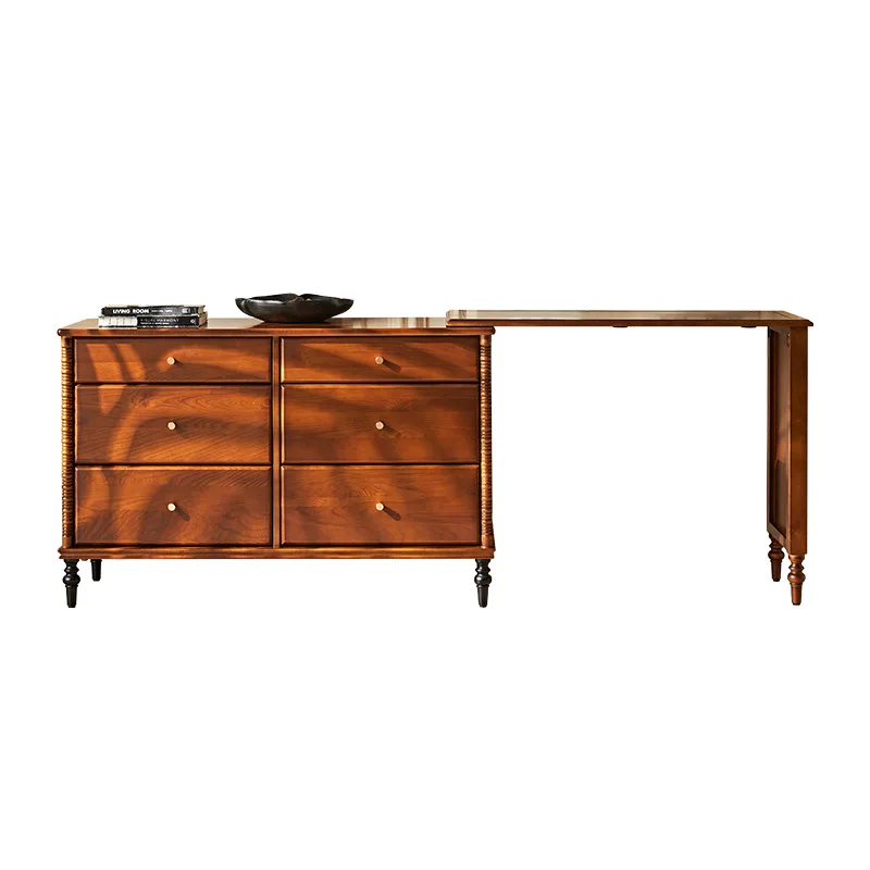 

French retro solid wood chest dressing table, antique household bedside retractable multi-functional storage makeup table