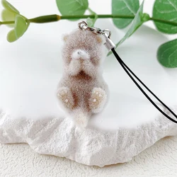 Lovely 3D Flocked Otter Pendant Cute Cartoon Keychain Bag Pendant Keyring Hanging Decoration DIY Key Accessories