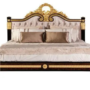 Italian Antique Classic Living Room Furniture  Hand Carving Fabric Upholstered Wooden Structure King Size Bed