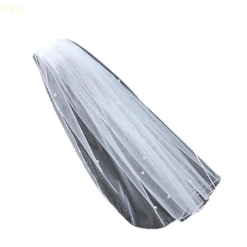 

G5GC Wedding Ceremony Veil with Hair Comb Pearls Beadwork Tulle Veil for Bridal Shower