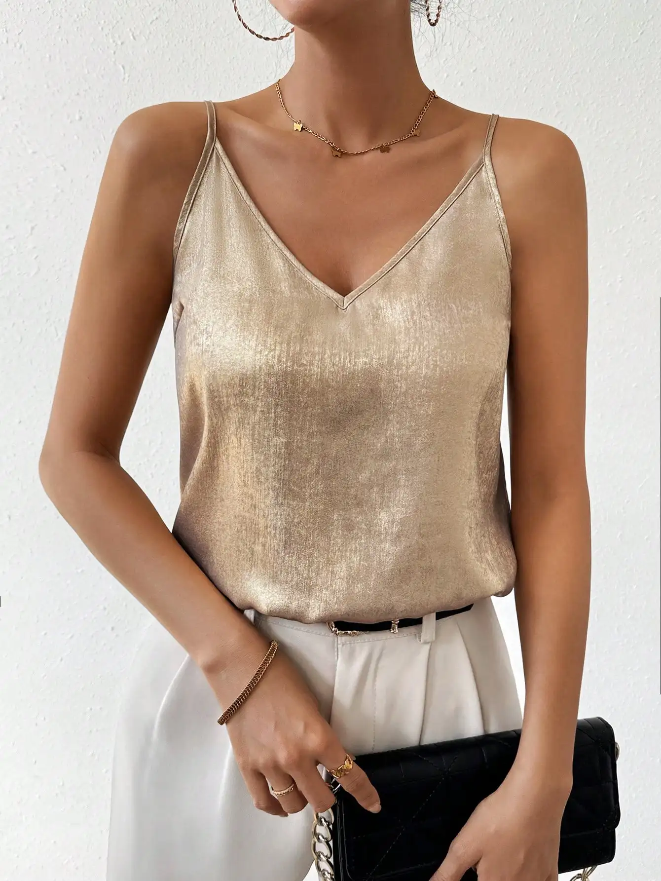 Casual Elegant women\'s tank Top Slim strap Glitter casual women\'s tank top