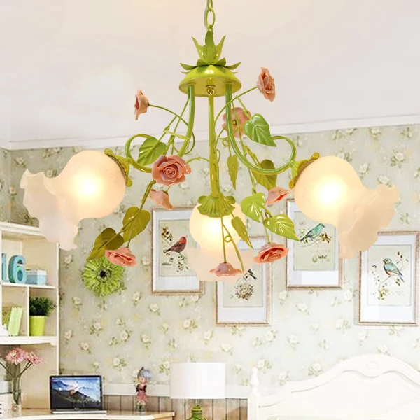 Imagem -06 - Modern European Chandelier Lamp Pingente de Cor Verde Pink Rose Flower Light Fixture E14 Decoração Design