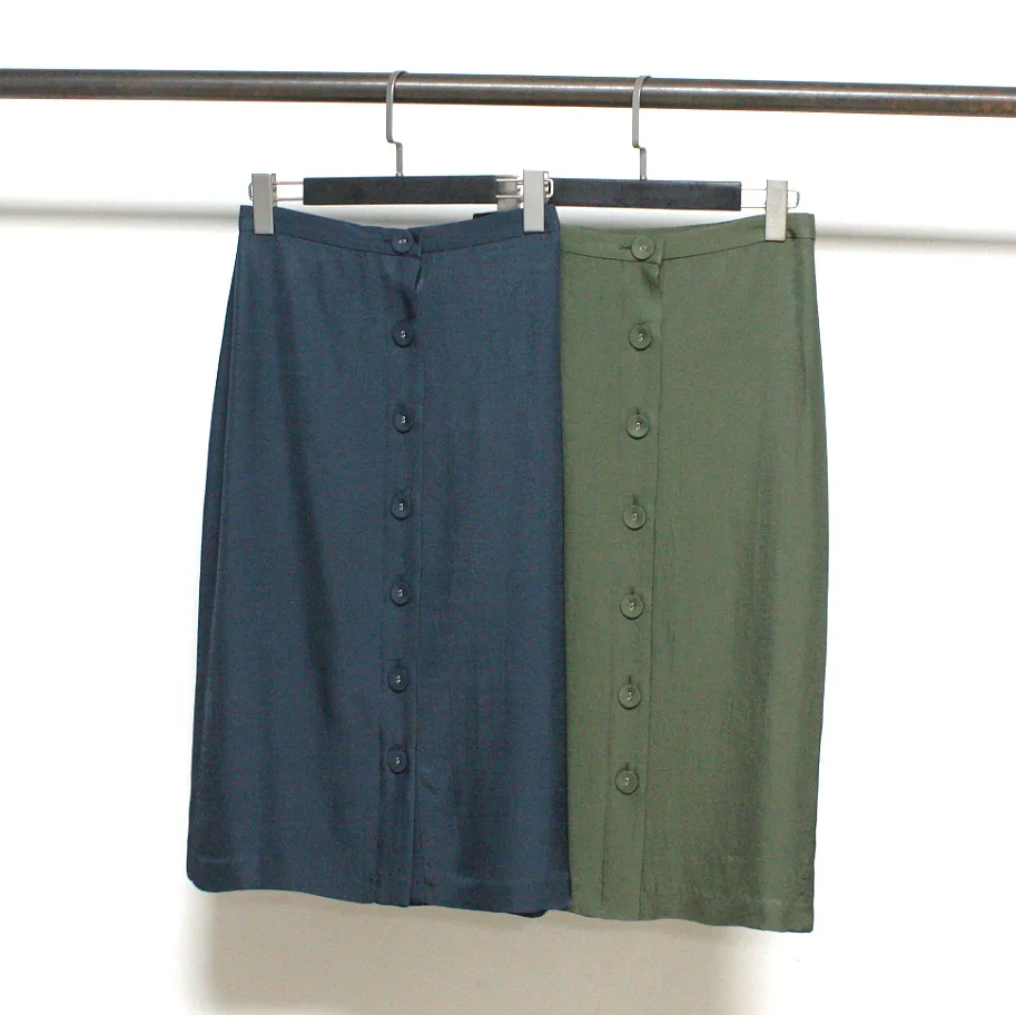 

Withered Triacetate Straight Tube Twill Button Half Skirt With High Waist Temperament B Paired With Solid Color Half Skirt
