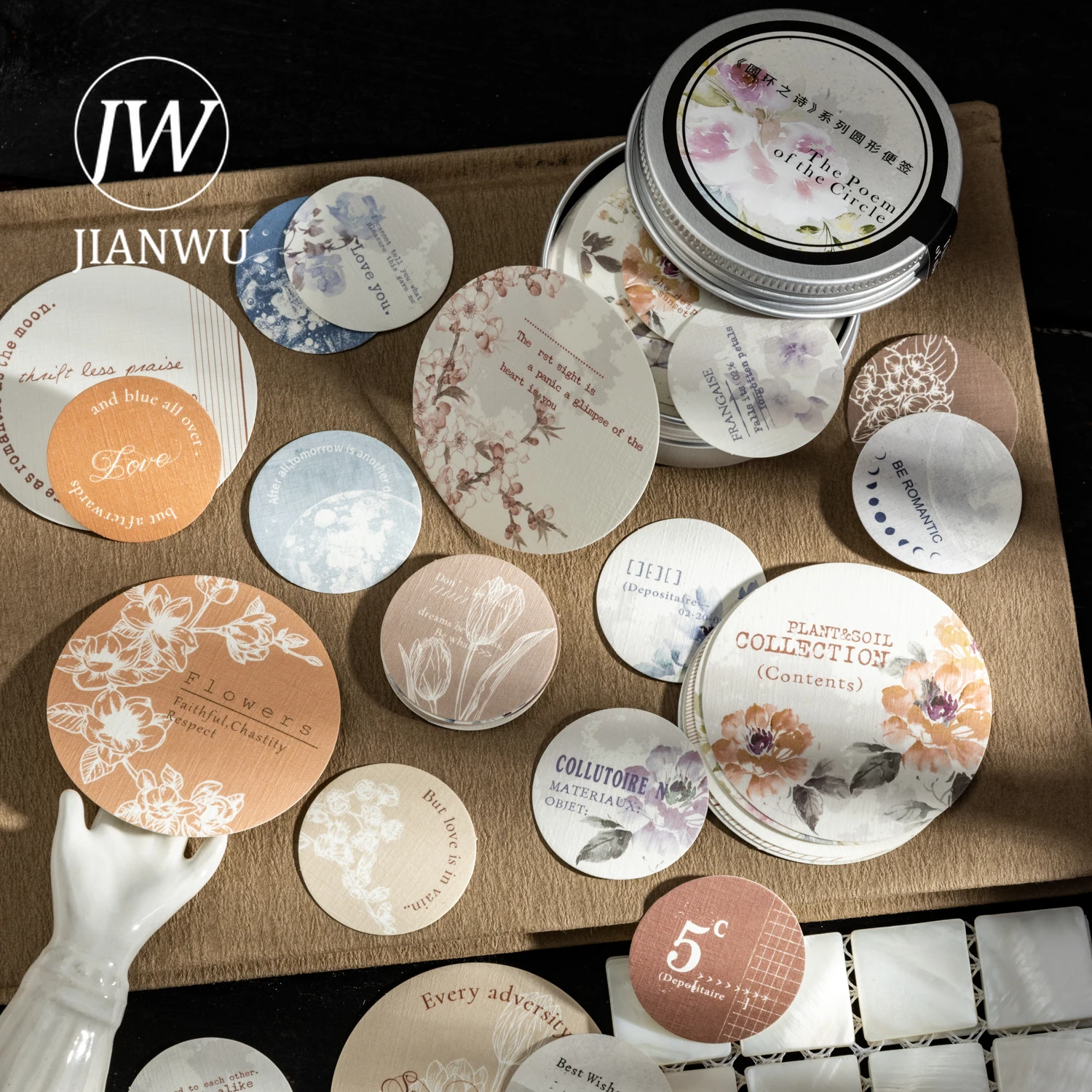 JIANWU 반지 시리즈의 시 빈티지 라운드 꽃 풍경 재료 콜라주 메모 패드 크리 에이 티브 DIY 정크 저널 편지지