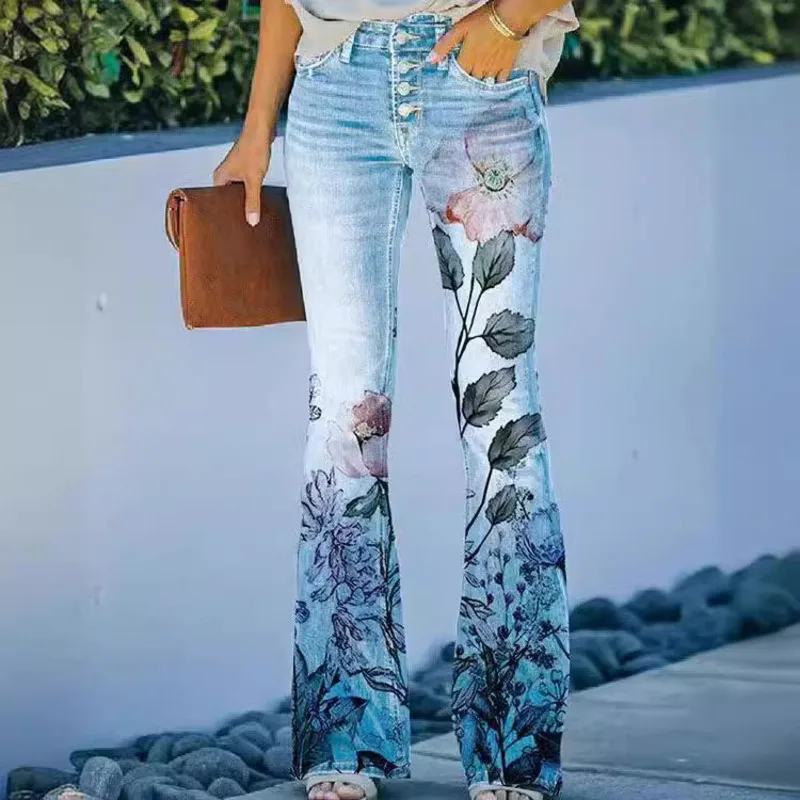 

New Arrival European American Plus Size Women Casual Pants Floral Print Thin Long Trousers Fashion Comfortable Loose Fit Summer