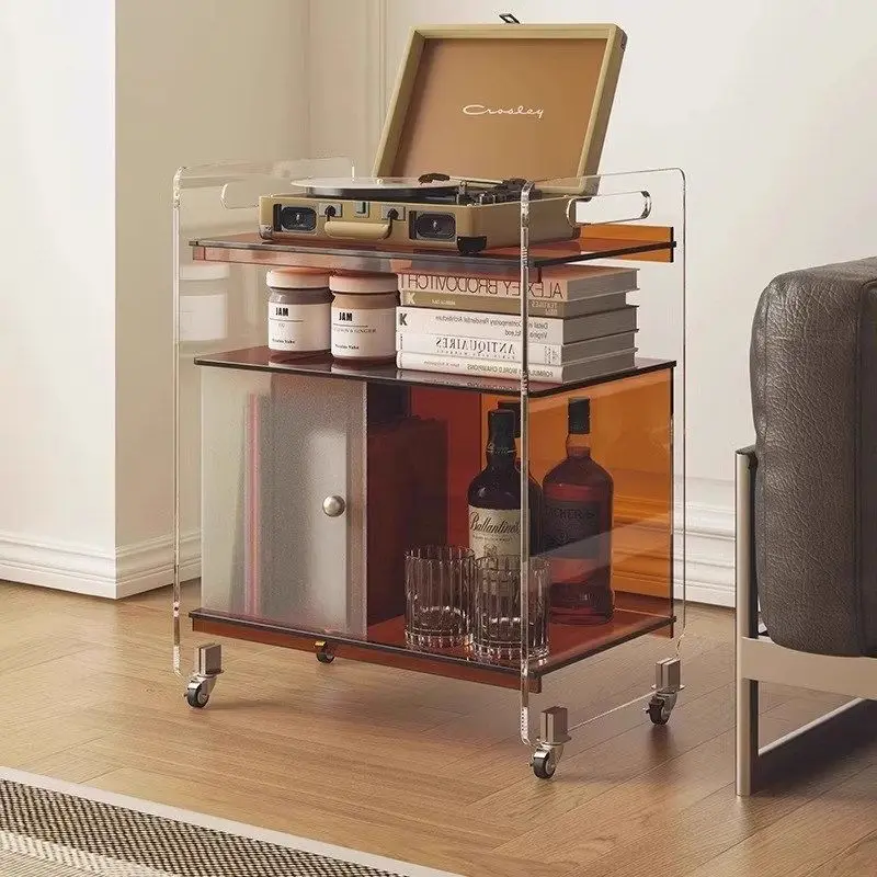 trolley acrylic sofa corner cabinet, living room high-end mobile coffee table
