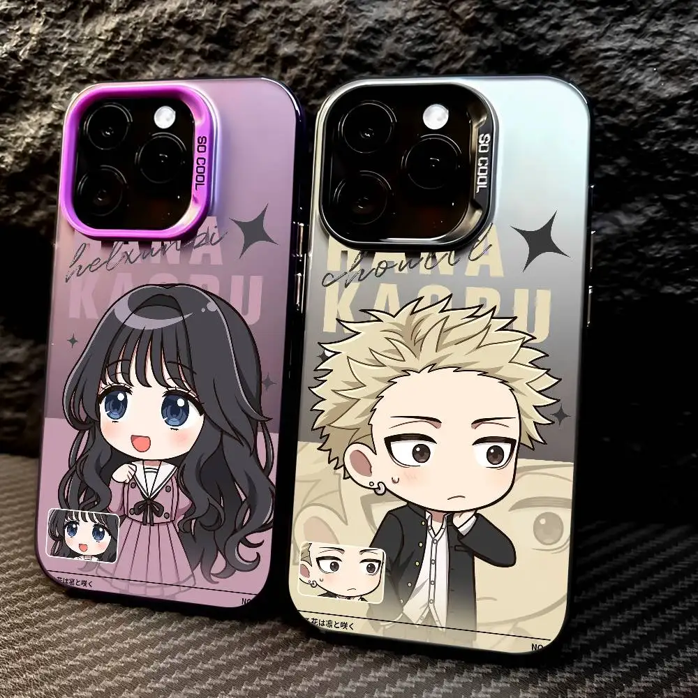 حافظة هاتف K-Kaoru Hana wa Rinto Saku لهاتف آيفون 16 15 14 13 12 17 Pro Max زر معدني مستقل مطلي بالكهرباء