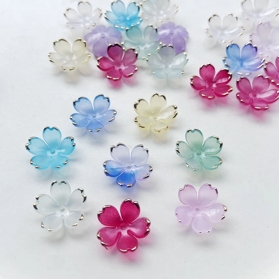 25pcs 19mm randomly mixed beautiful irregular gradient five petal flower bead diy jewelry hair bracelet decorative accessories