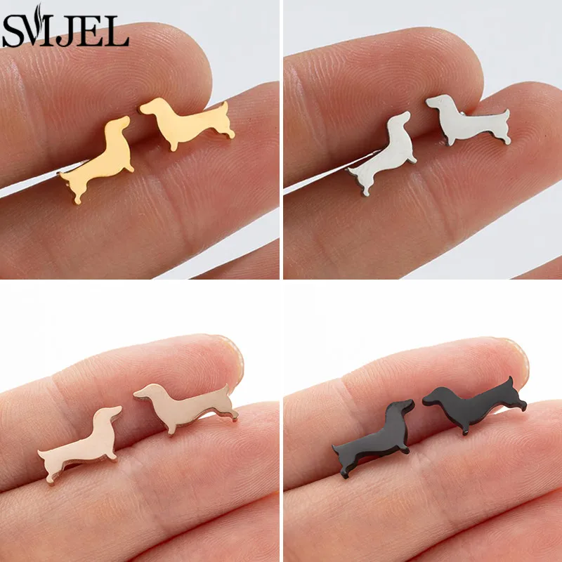 Lovely Stainless Steel Sausage Dog Stud Earrings for Women Fashion Cute Dachshund Earings Small Animal Ear Jewelry Pendientes