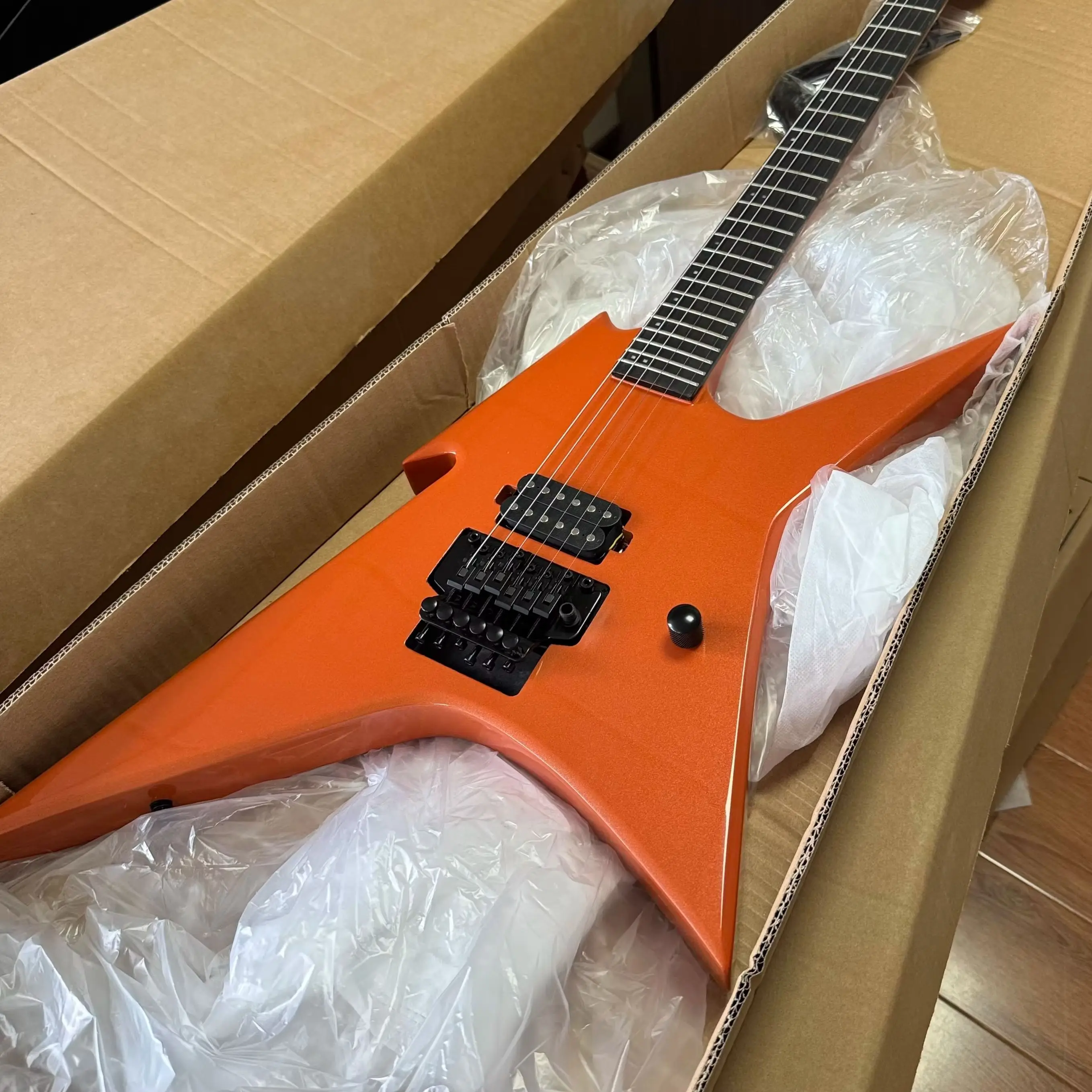 Metal Wind Custom V‑Shaped Electric Guitar-Metallic Bright Orange Finish-Dual Microphones-Available Now Free Shipping