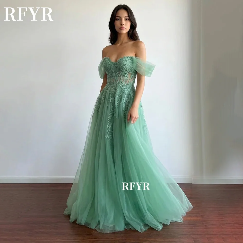 

RFYR Off Shoulder Prom Dress Lace Applique Evening Dress for Party Princess Gown فساتين مناسبة رسمية Customized