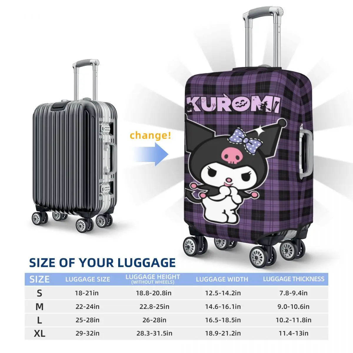 Capa protetora de mala de moda personalizada Kuromi Cartoon para 18-32 polegadas