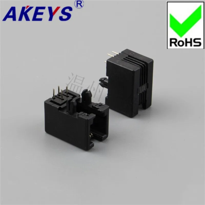 10PCS high quality RJ11 socket 95001-4P4C-90 -black handset telephone socket 90 degree telephone socket