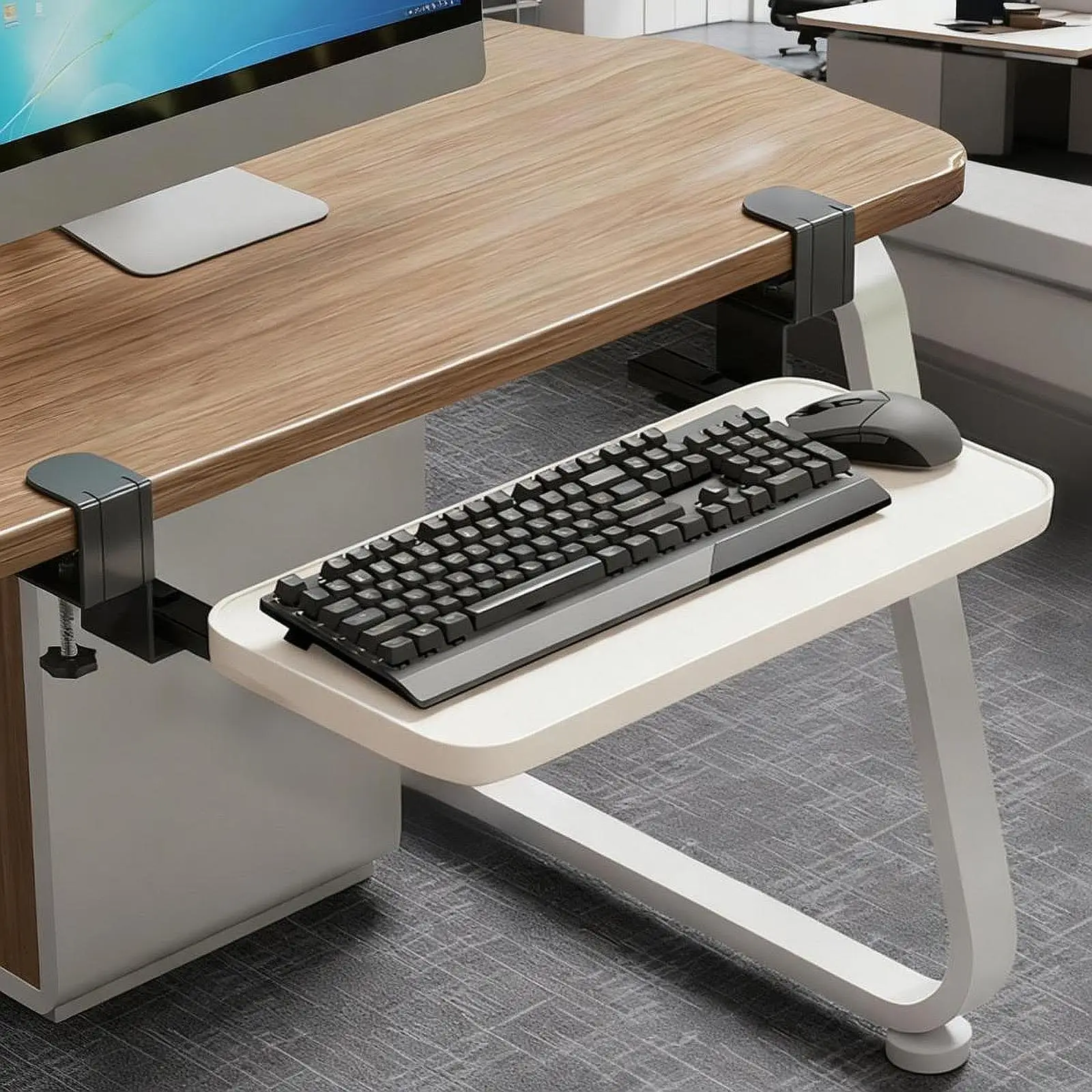 Desk Extender Tray Clamp on Keyboard Organizer Shelf Extension for Workspace Home Office Study