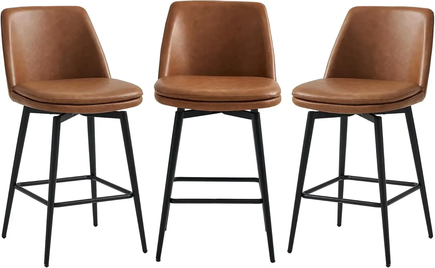 Counter Height Swivel Barstools,Certified Upholstered Faux Leather Bar Stools Set of 3,Metal Base,27.2