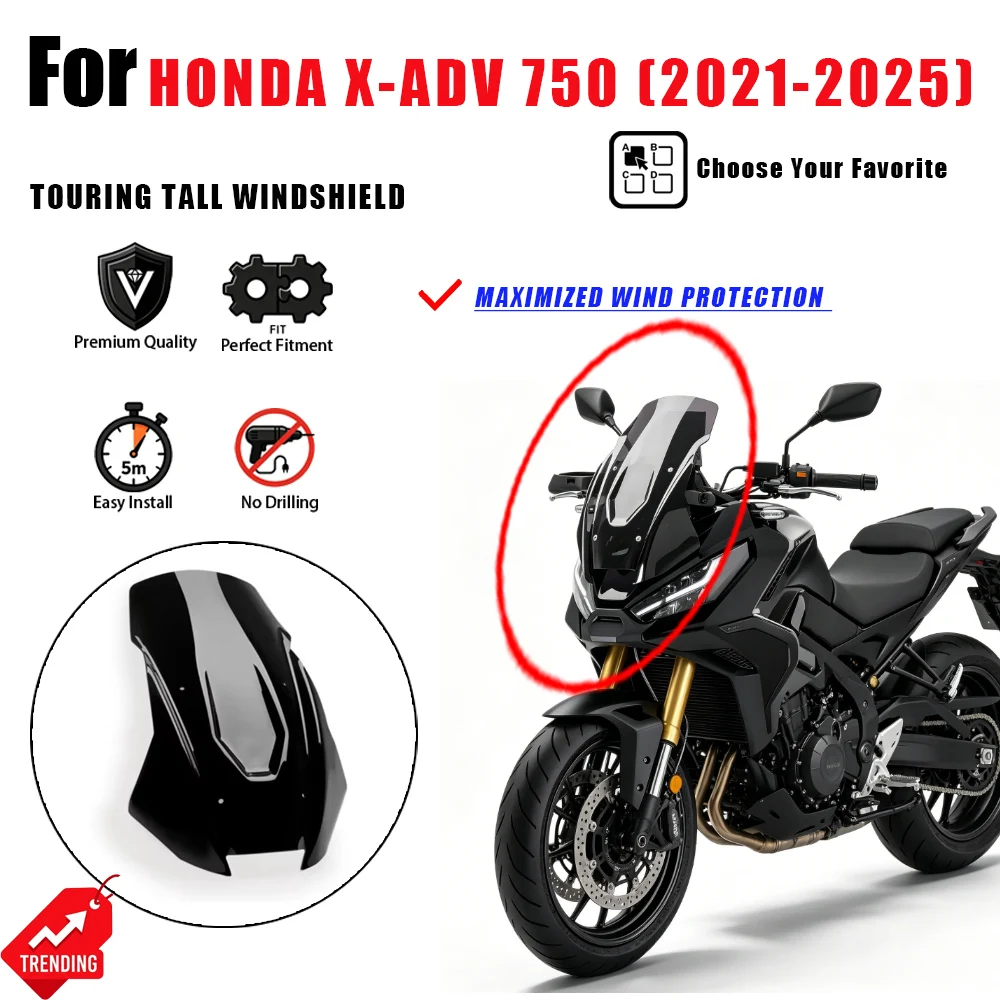 Para Honda X-ADV 750 21 25 Touring: Para-brisa Alto Defletor de Vento para Moto XADV 750 – Peças para Experiência de Pilotagem Aprimorada
