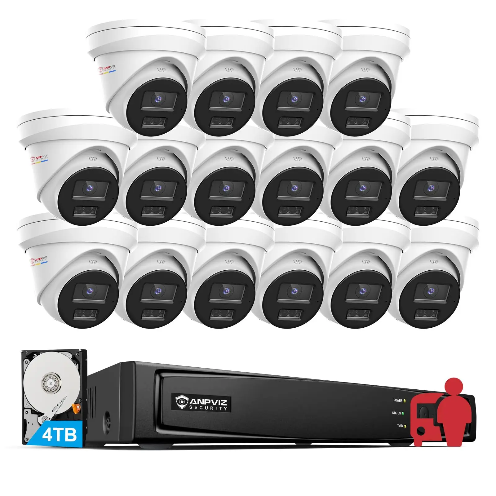 

Anpviz 16CH 4K PoE Security Camera System 16pcs H.265+ Wired 8MP IP Cameras Color Night Vision 12MP PoE NVR for 24/7 Recording