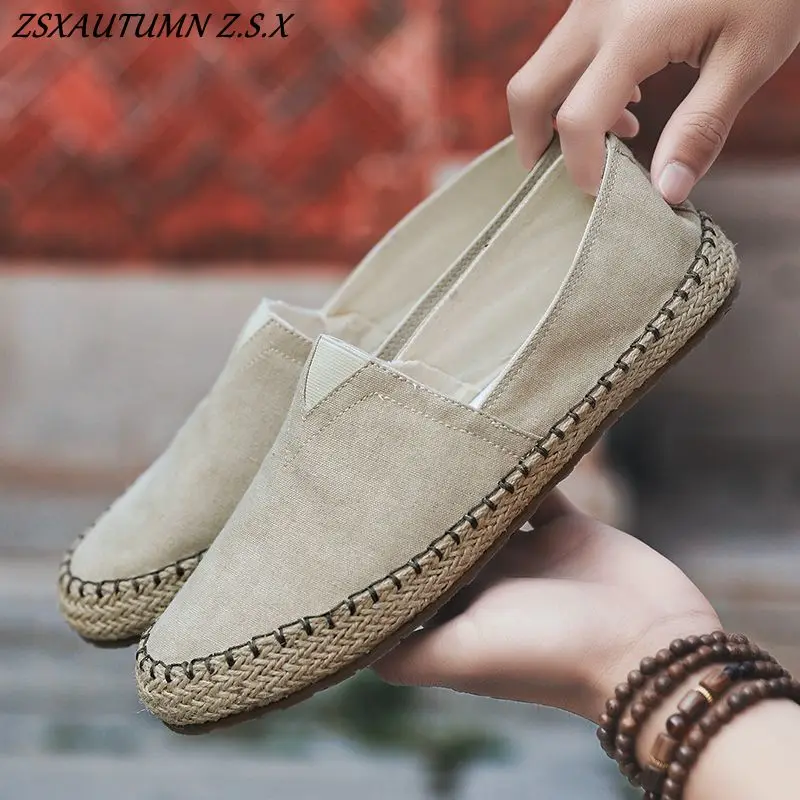 Chinese Style Canvas Shoes Men Summer New Linen A Slip-on Lazy Casual Shoes Old Beijing Shoes Breathable Vintage Trend Loafers