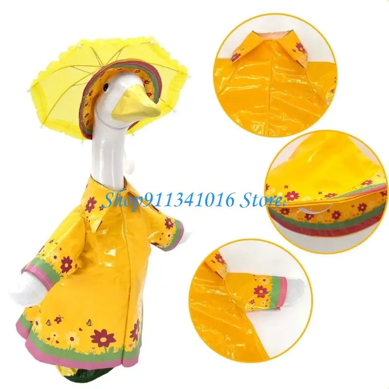  Whimsical Complete Raincoat Dressing Costume Set For Decorative Geese Statuary Featuring Coordinated Umbrella And Hat