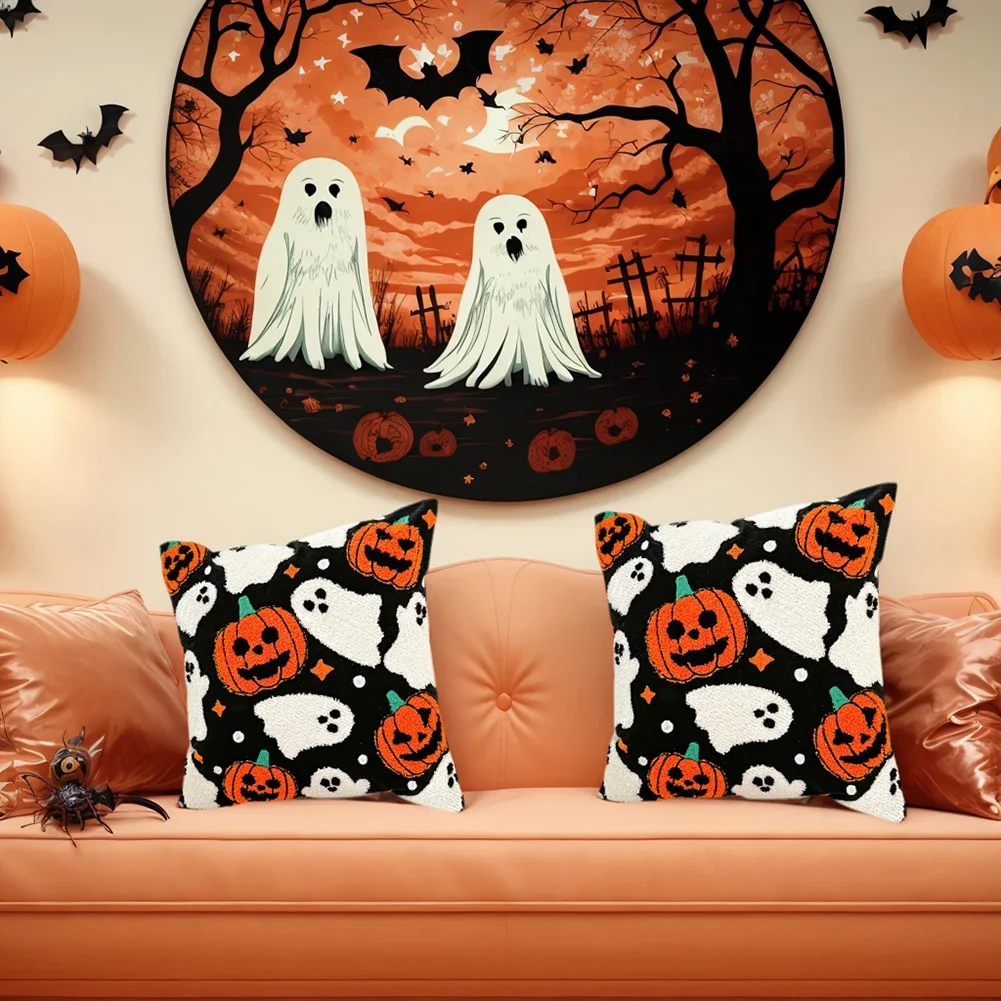 2 قطعة المخدة المطرزة 45x45 سنتيمتر شبح اليقطين رمي وسادة تغطي هالوين ديكور رمي وسادة تغطي ل أريكة سرير الأريكة #6