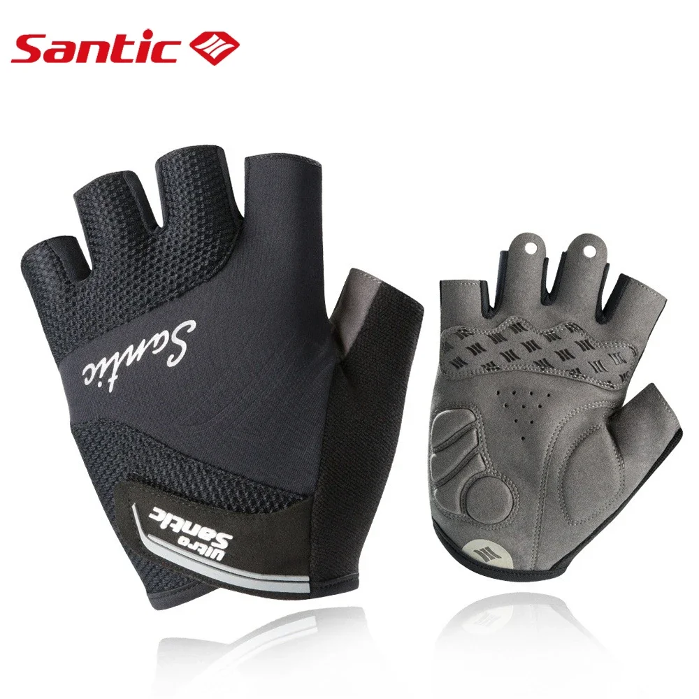 Santic Men's Half Finger Cycling Gloves - Anti-pilling Shockproof MTB Mittens