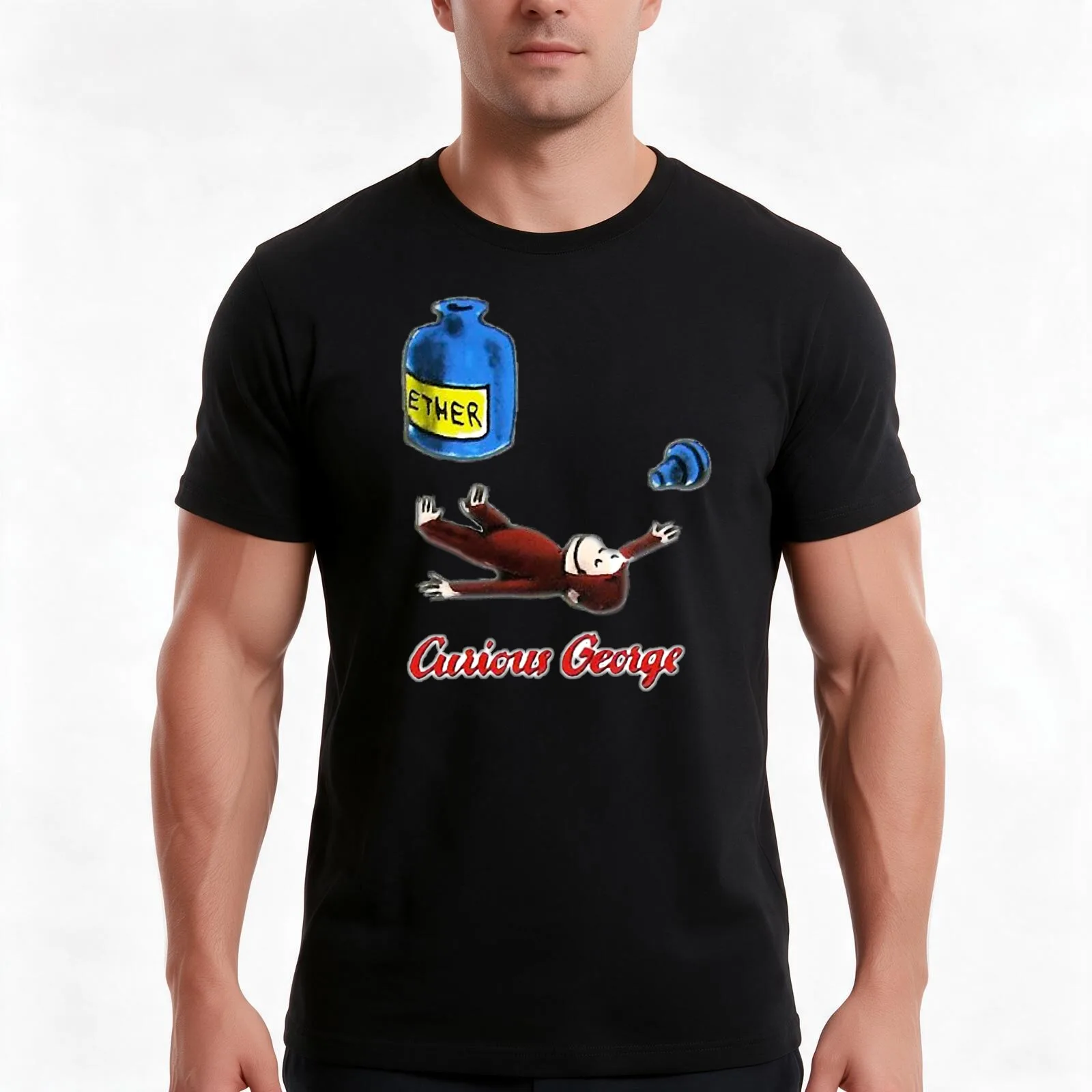 Curious George- Breathes in Ether T-Shirt, Summer Casual Cotton Tee, Oversized Streetwear Tops, Vintage Graphic Print