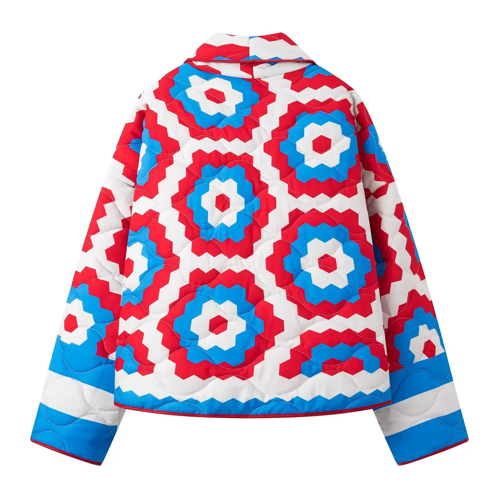 Flower Print Fashion Winter Coat 2024 New Casual Quilted Cotton Jacket Retro Turn Down Collar Loose Streetwear Autumn Outwear