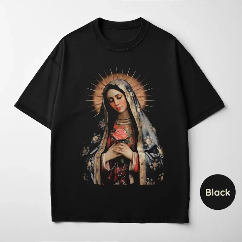 Women's Vintage Virgin Mary T-Shirt Men Tee Unisex Vintage Oversized Loose Short Sleeve Streetwear All-season Harajuku Loose Top