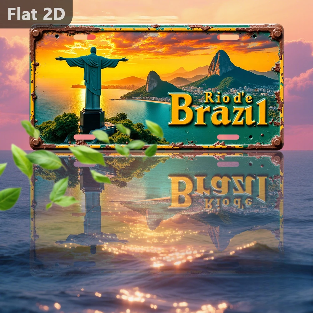 2D Flat - 1 Pack, for Decoration Solely, Vintage Wooden Print, Outdoor Plaque And Wall Decor, Christ The Redeemer, Rio De Jan