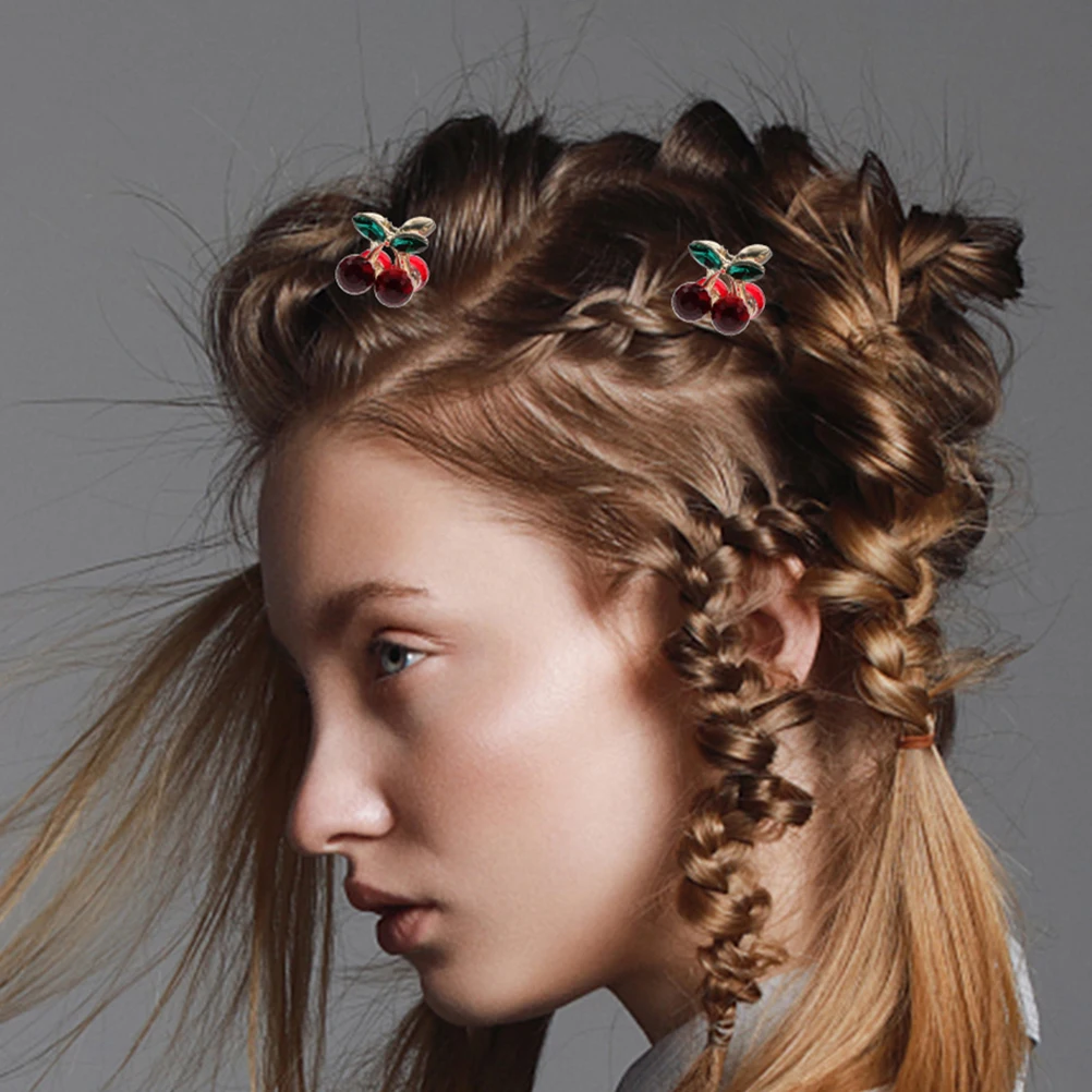 

4pcs Cherry For Women Cute Fruit Accessories Non-Slip Claw Barrettes Sweet Lolita Style Kawaii Hairpins Daily Party Use