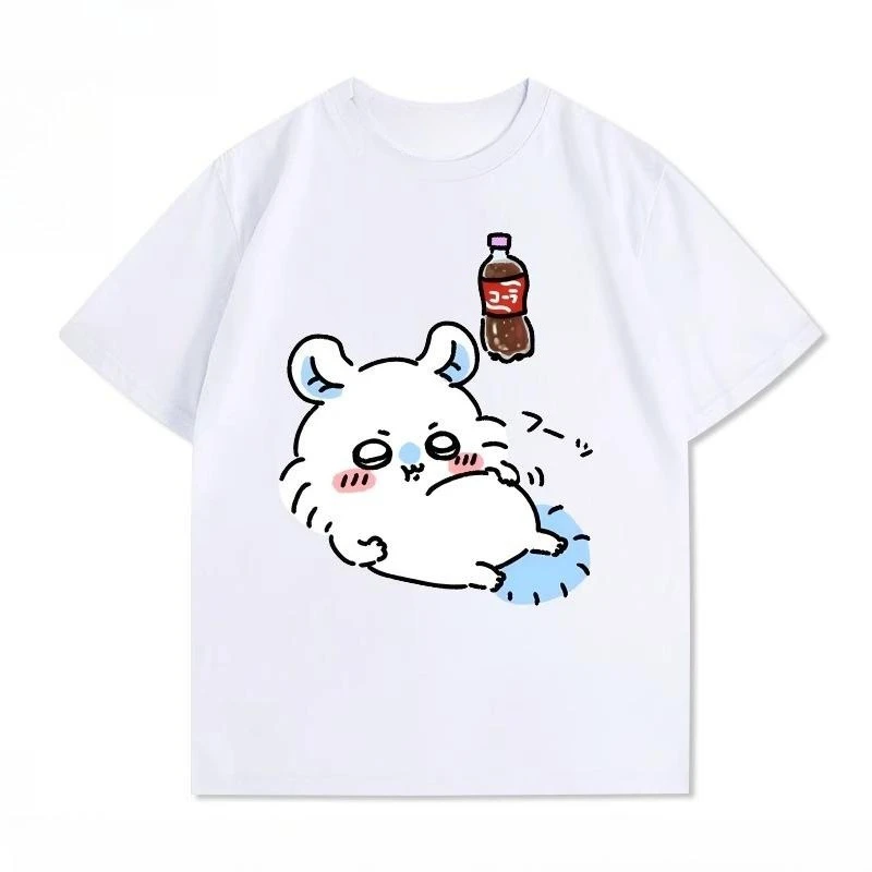 Kawaii Chiikawa Hachiware Dango T-Shirt mit Cartoon-Drei-Katzen-Spieß-Print, lässig, locker, kurzärmelig, Unisex, Sommer-T-Shirt. – Detail 5